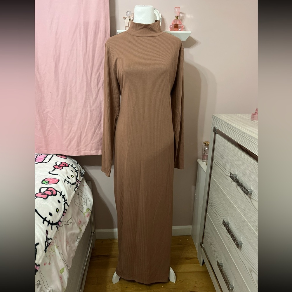 Elegant Brown Long Sleeve Dress